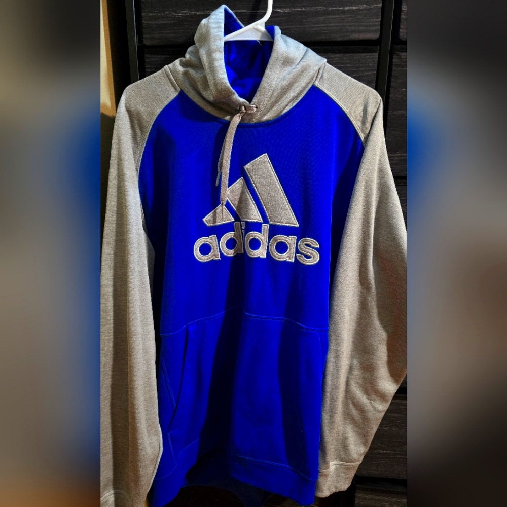 Adidas Blue and Gray Pullover Hoodie